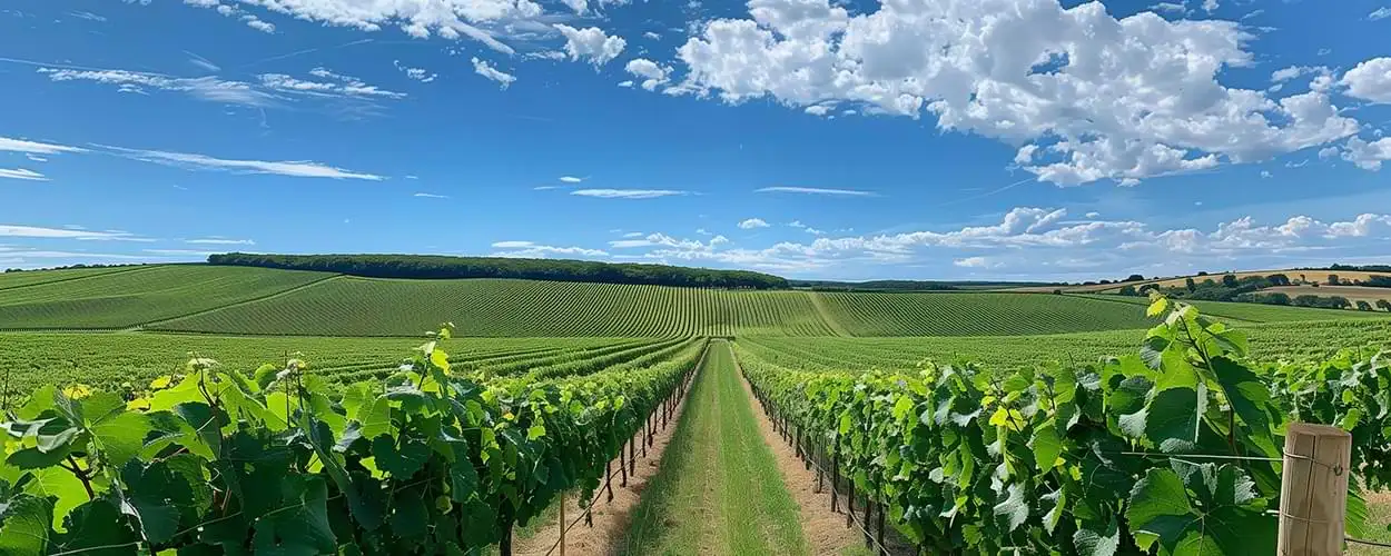 Panoramic view of a vineyard in the Champagne Region